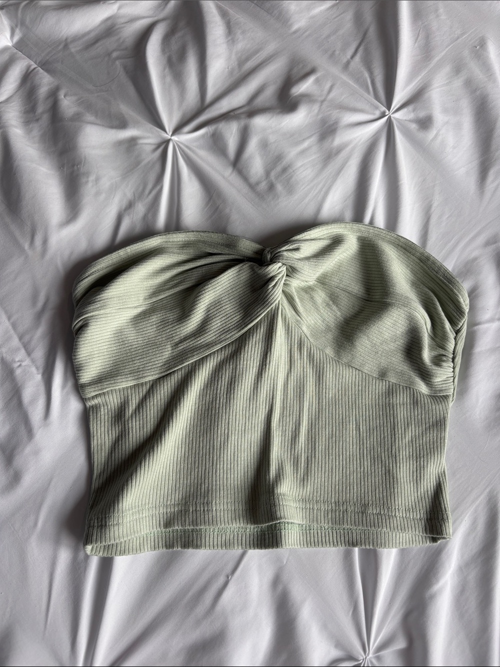 Strapless Twist Front Ribbed Crop Top - Light Sage